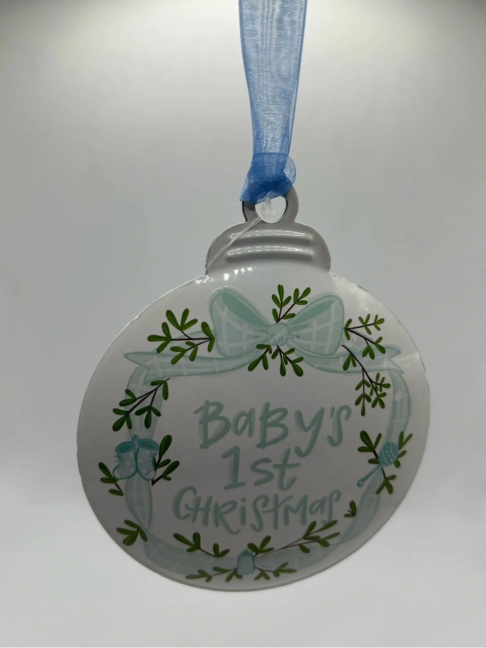 NWT Baby's 1st Christmas Metal Ornament - Blue and Green